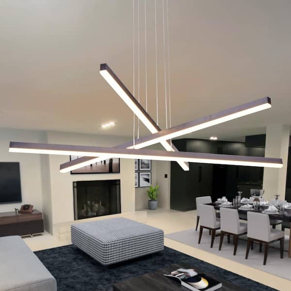 Sirius 97.84-Watt Height Adjustable ETL Certified Integrated LED Silver Pendant with 3 LED Planks 39.25 in. Long
