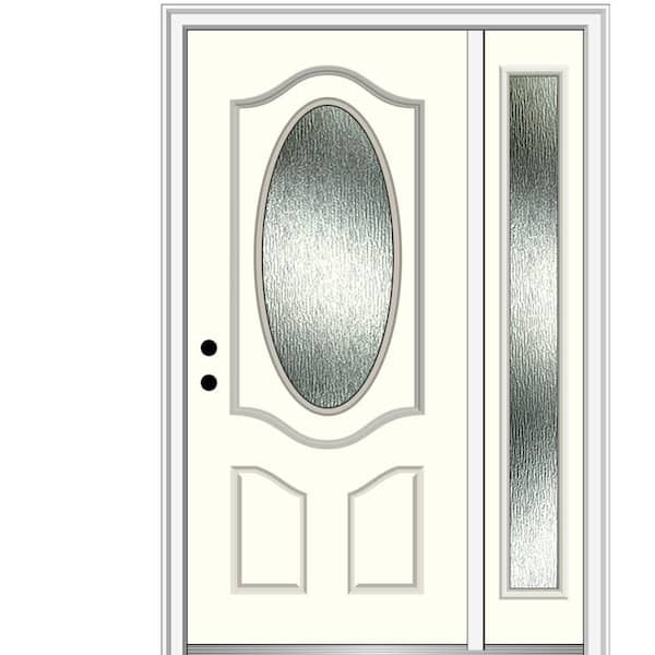 MMI Door 48 in. x 80 in. Right-Hand Inswing Rain Glass Alabaster Fiberglass Prehung Front Door on 4-9/16 in. Frame