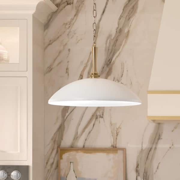 KICHLER Delarosa 24.25 in. 1-Light White Traditional Shaded Oversized Hanging Pendant Light with Metal Shade