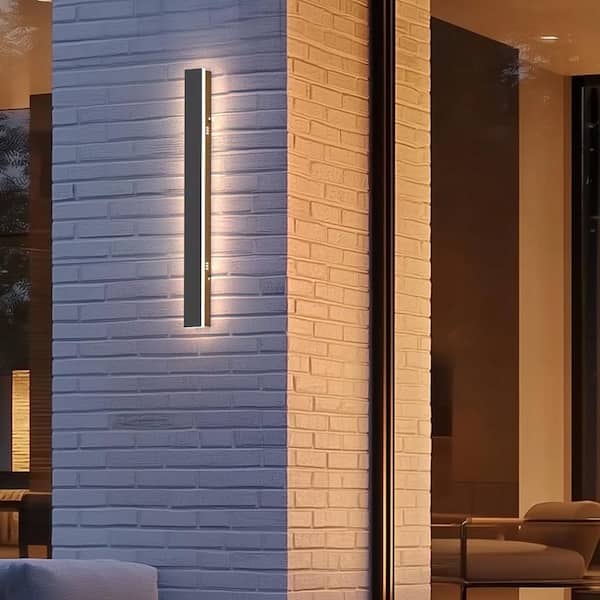 24 in. 19-Watt Black Outdoor Hardwired Linear Waterproof with Integrated LED 3000K Warm White Wall Lantern Sconce