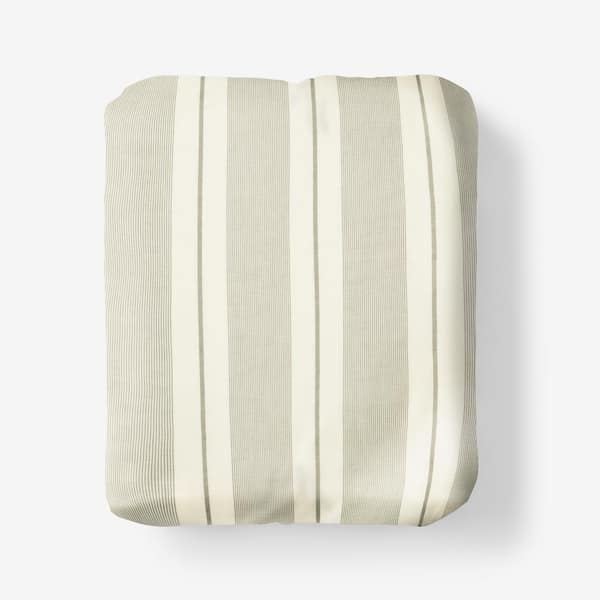 Wide Stripe T200 Yarn Dyed Moss Green Cotton Percale Full Fitted Sheet