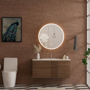 Modern 24 in. W x 24 in. H Medium Round Frameless Anti-Fog Wall Bathroom Vanity Mirror in Silver