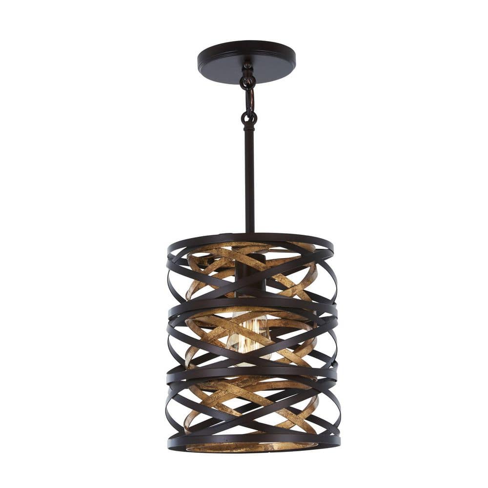 Mini Vortic Flow Dark Bronze & Mosaic Gold 1-Light Pendant