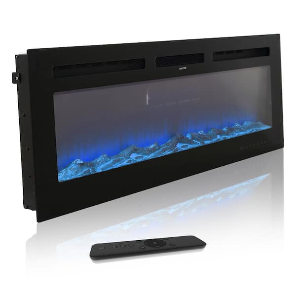 42 in. Wall Mounted/Embedded Electric Fireplace Insert with Crystal Glass Stone and Log Set