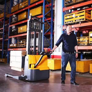 Electric Walkie Straddle Stacker 3,300 lbs. Full Electrical Pallet Stacker with 98 in. Lifting Height