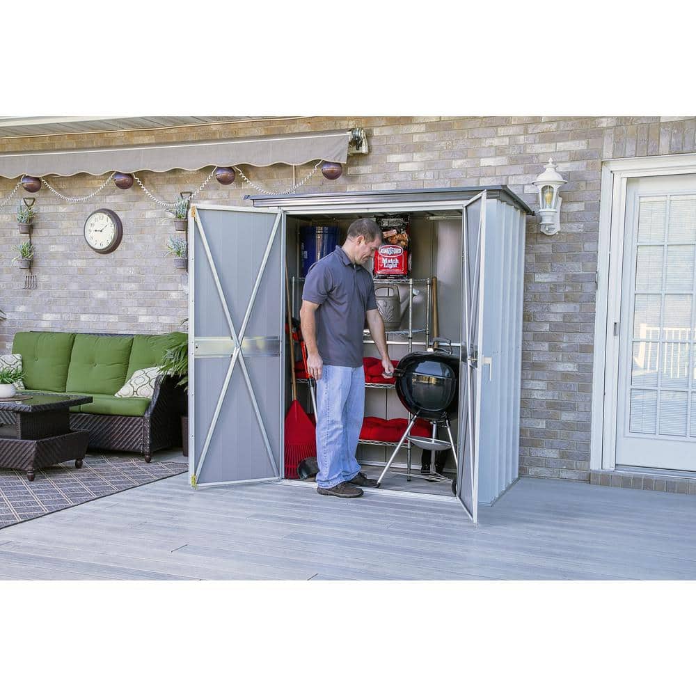 Compact Gray and Anthracite Steel Patio Storage Shed Kit