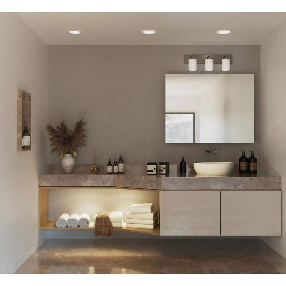 Brushed Nickel 3-Light Bath Vanity with Etched Glass Shades