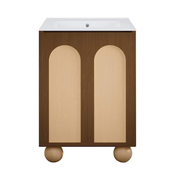 Swiss Madison Plaisir II 24 in. Freestanding Bathroom Vanity in Brown Oak with White Ceramic Sink Top