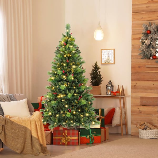 ANGELES HOME 6 ft. Green Pre-Lit Christmas Tree Hinged Xmas