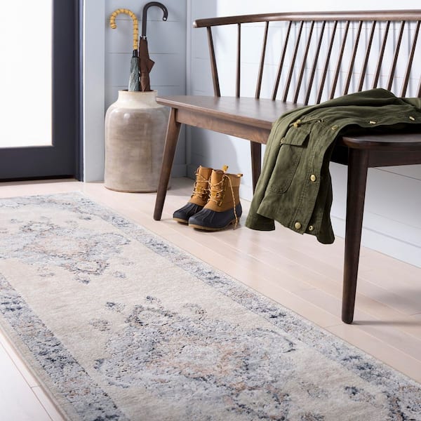 Martha Stewart 2 ft. x 10 ft. Beige/Gray Distressed Ornate Runner Rug