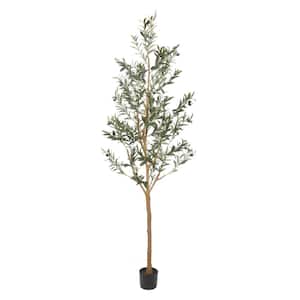 7 ft. Artificial Olive Tree in Pot, Fake Potted Olive Silk Tree with Branches and Fruits