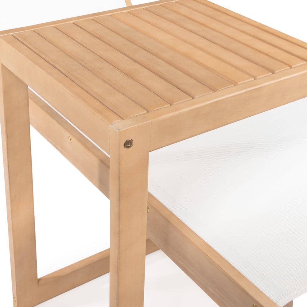 White and Light Teak Acacia Wood 3-Position Outdoor Chaise Lounge Set with Side Table
