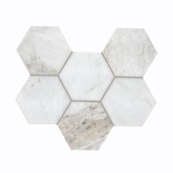 Arabescato Venato White 10 in. x 13 in. Hexagon Honed Marble Mosaic Floor and Wall Tile (0.89 sq. ft. /Each)