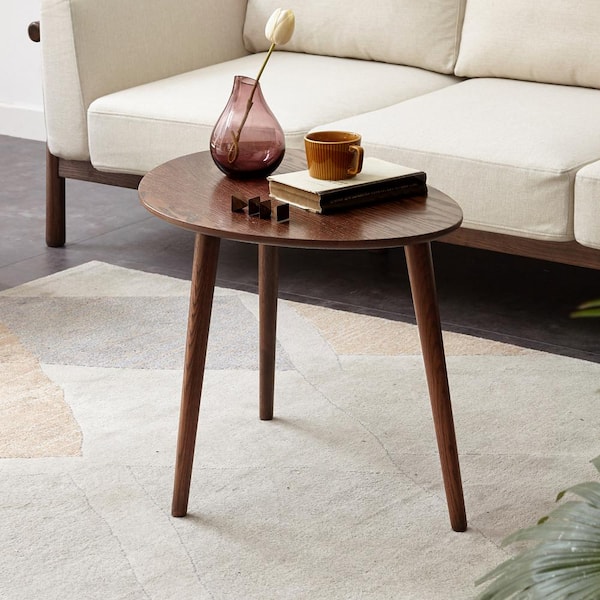 Noble House Novaleaf 25.6 in. Modern Walnut Oval Solid Oak Wood Coffee Table