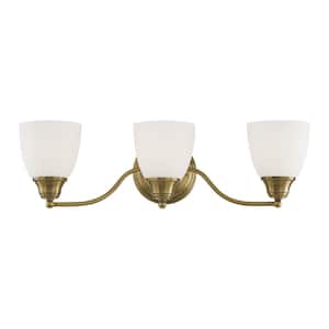 Beaumont 23 in. 3-Light Antique Brass Vanity Light with Satin Opal White Glass