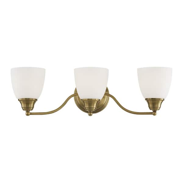 Livex Lighting Beaumont 23 in. 3-Light Antique Brass Vanity Light with Satin Opal White Glass