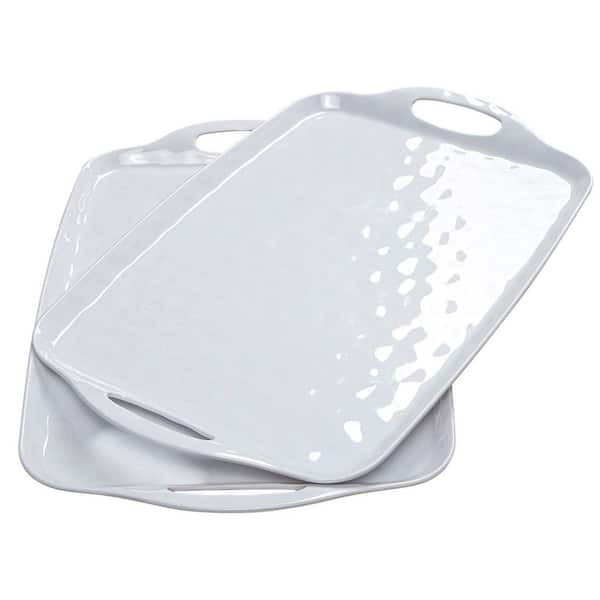 2-Pack 19 in. x 12 in. Rectangular White Melamine Serving Platters with Handles for Party, Serving Trays for Food