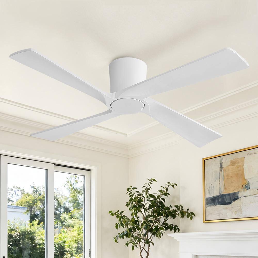 54 in. 4-Solid Wood Blades Dc Motor Indoor Flush Mount Standard Ceiling Fan with Remote, White price history on PriceWatchPro