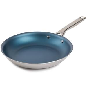 Interstellar 10 in. Flared Aluminum Frying Pan in Sparkle Blue with Hammered Stainless Steel Handle