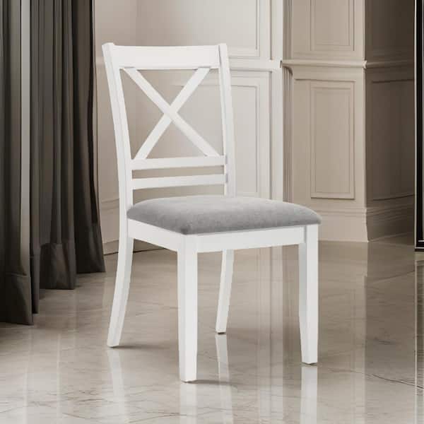 Benjara White and Gray Fabric Side Chair with Cross Detail Adds Visual Interest and Character (Set of 2)