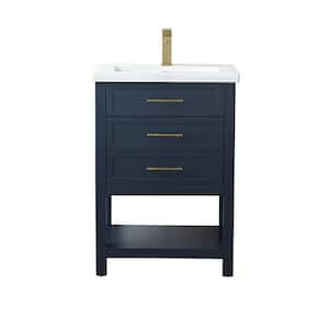 Arlo 24 in. W x 18 in. D x 34 in. H Bath Vanity in Indigo Blue with White Ceramic Top