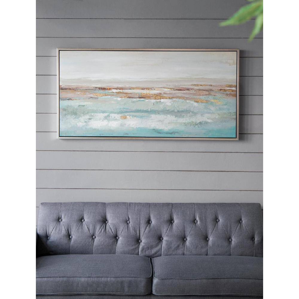Ocean Day Blue and Gold Abstract Landscape Canvas Painting