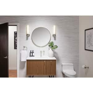 Essential 28 in. W x 28 in. H Round Framing Wall Mount Vanity Mirror with Brushed Nickel