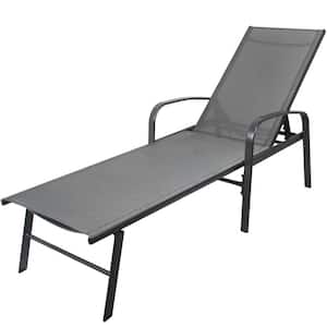 Gray Metal Adjustable Backrest Outdoor Chaise Lounge with Pillow for Garden, Backyard, Balcony and Poolside (2-Piece)