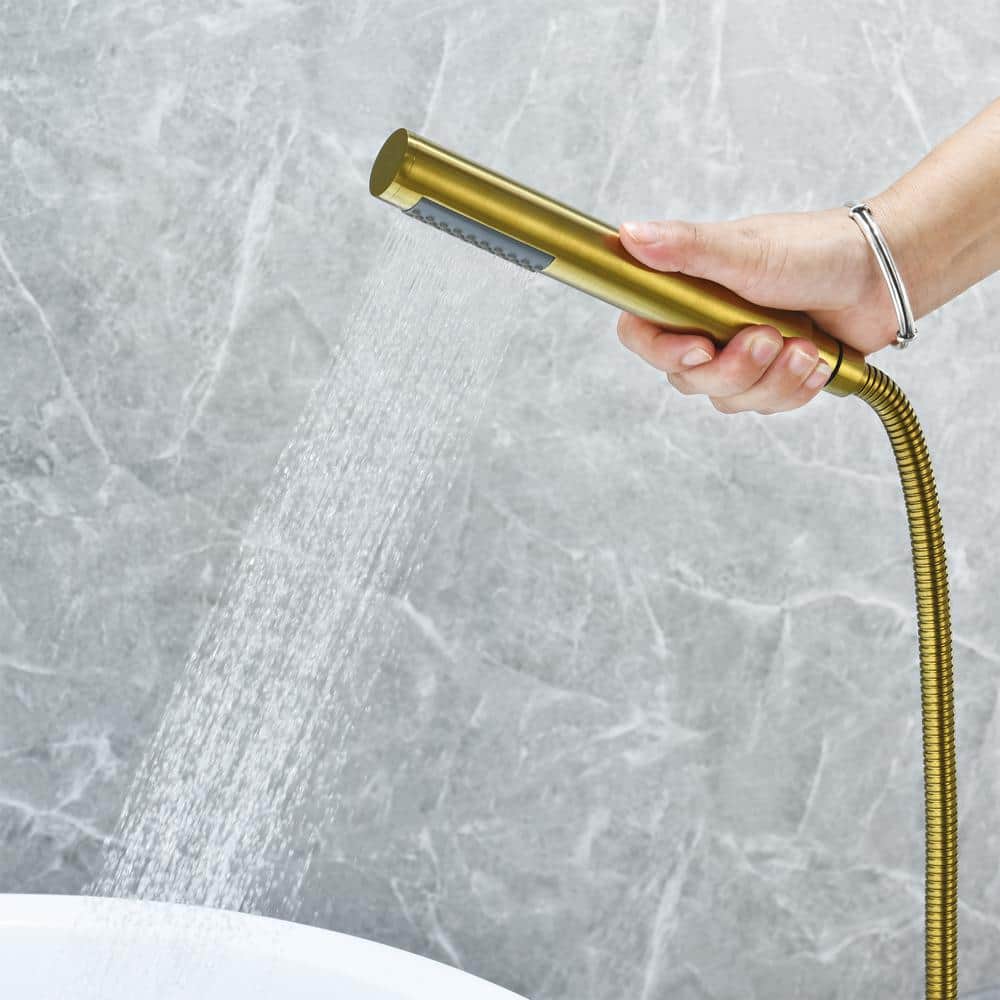 Brushed Gold Stainless Steel Floor Mounted Tub Filler with Handshower