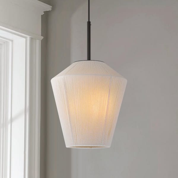 RRTYO Steban 1-Light Matte Black Modern Farmhouse Handwoven Rope Pendant Light for Kitchen Island