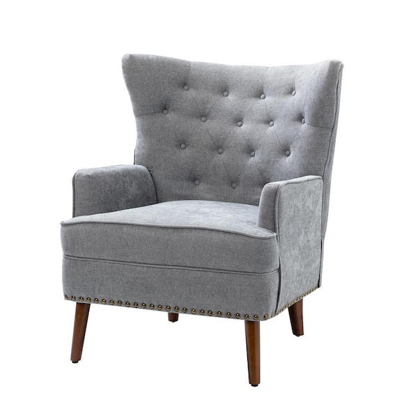 JAYDEN CREATION Laomedon Grey Armchair with Nailhead Trim