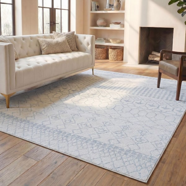 Tulum 12 ft. x 15 ft. Ivory/Light Gray Diamond Tribal Area Rug