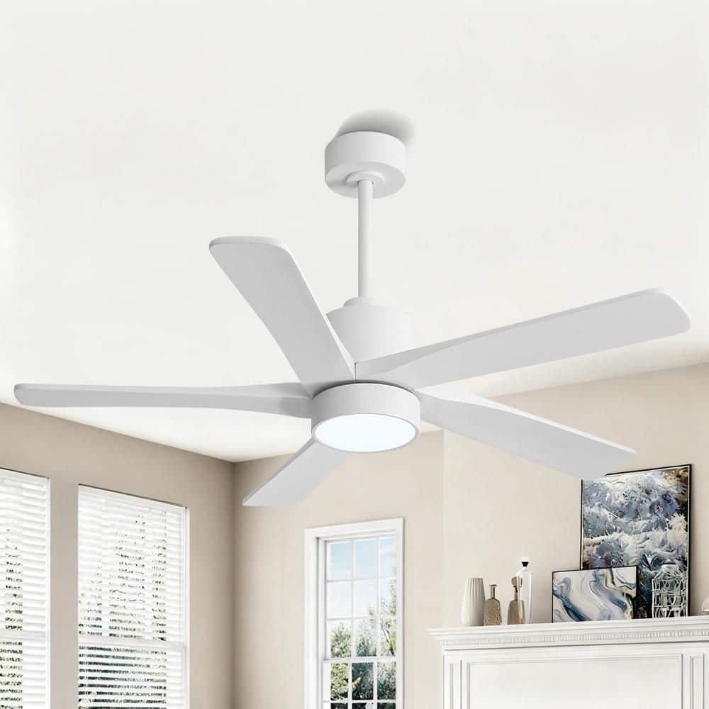 48 inch 5 Solid Wood Blades LED Indoor White Ceiling Fan with Remote Down-rod price history on PriceWatchPro