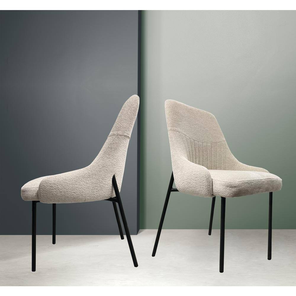 Beige Boucle Upholstered Metal Frame Side Chairs, Set of 2