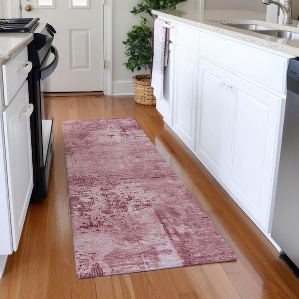 Mayfield Premium Machine Washable Abstract AMF1062 Blush 2 ft. 3 in. x 7 ft. 6 in. Runner Rug