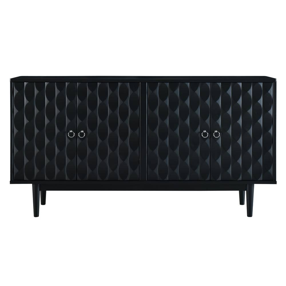 60.00 in. W x 15.70 in. D x 32.00 in. H Black Linen Cabinet, 4 Door Buffet 