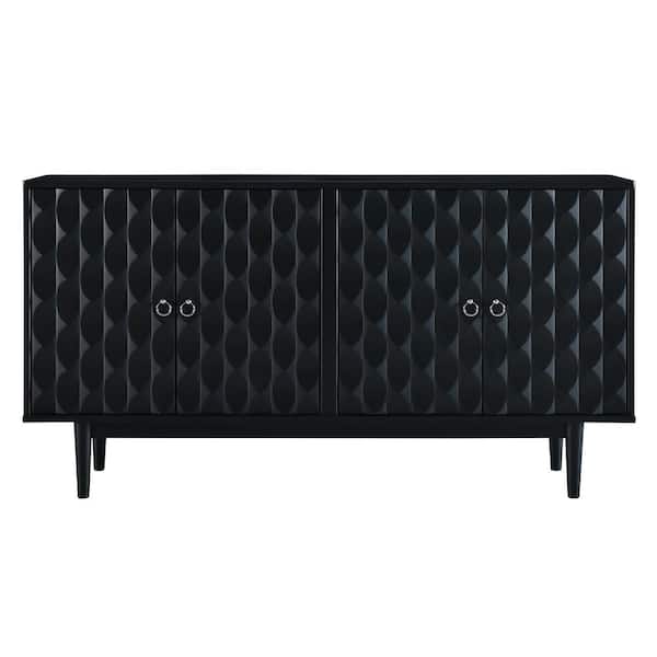 Unbranded 60.00 in. W x 15.70 in. D x 32.00 in. H Black Linen Cabinet, 4 Door Buffet Cabinet with Pull Ring Handles