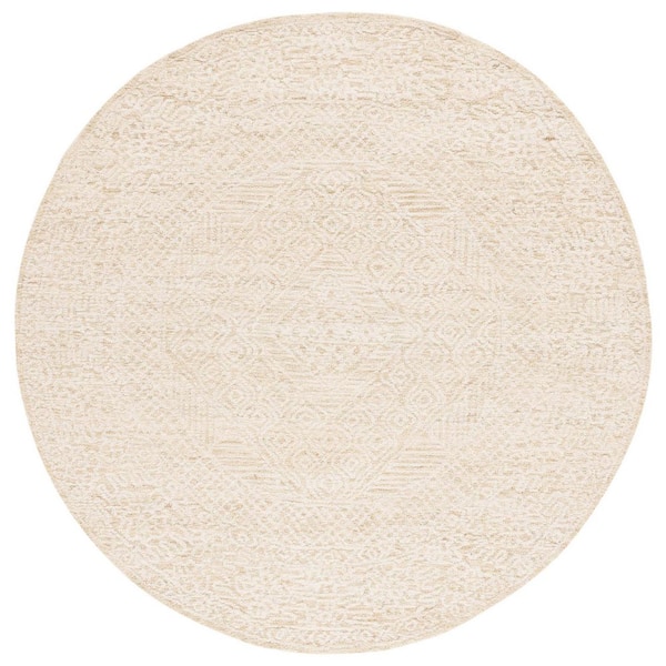 Textural 6 ft. x 6 ft. Gold/Ivory Monochrome Border Round Area Rug