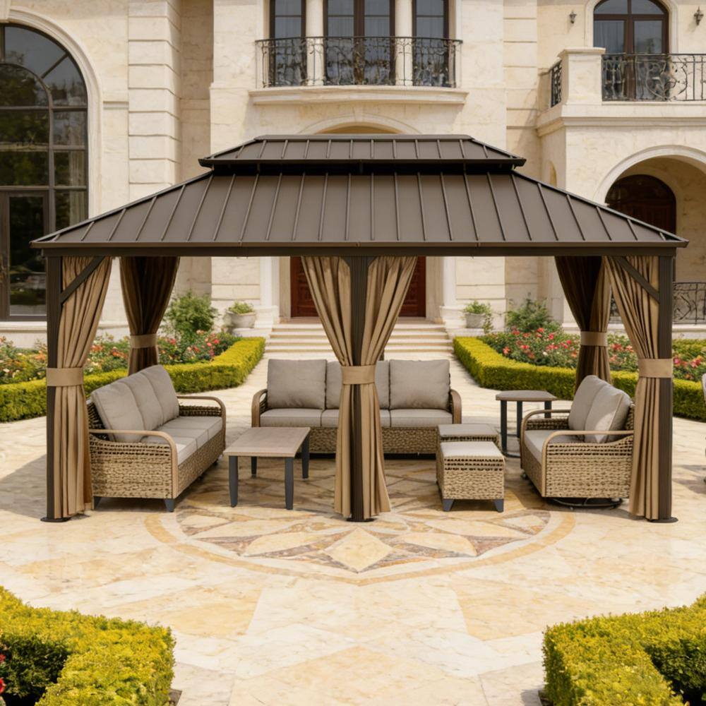 18 ft. x 12 ft. Metal Double-Roof Hardtop Gazebo Galvanized Top 2-Tier Aluminum Frame w/ Zippered Curtain and Netting price history on PriceWatchPro