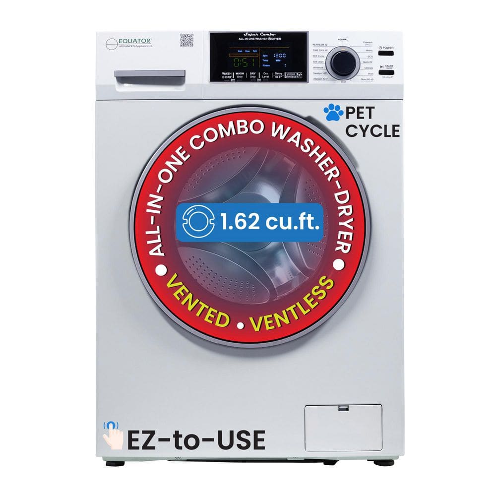 1.62 cu.ft. Pet Compact 110V Vented/Ventless 15 lbs Sani Washer Dryer Combo 1400 RPM in White