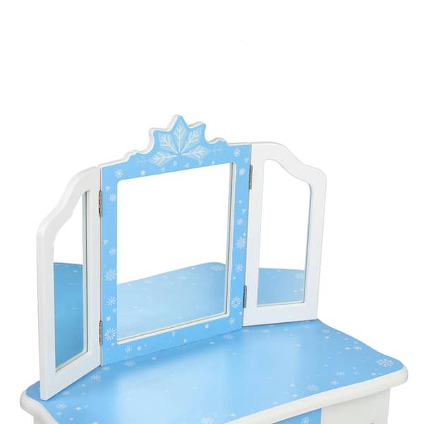 Snow Grain Children Vanity Table Sets, Folding Vanity Mirror Blue