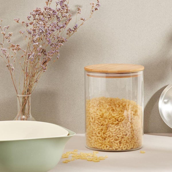 32 oz. Glass Food Storage Jars 4-Piece Borosilicate Glass Canister Set with Airtight Bamboo Lids for Kitchen Pantry