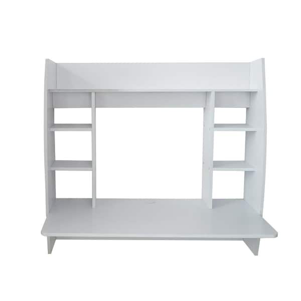 Tidoin 42 in. Rectangular White Wood Floating Desk with 4 Shelves