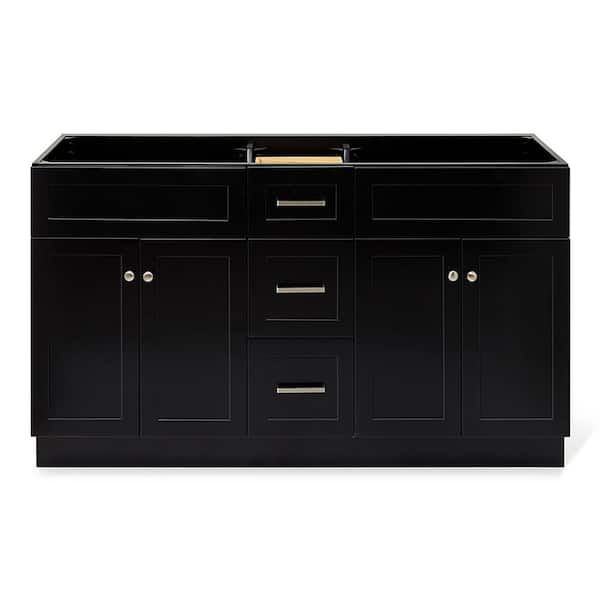 ARIEL Hamlet 60 in. W x 21.5 in. D x 34.5 in. H Double Freestanding Bath Vanity Cabinet without Top in Black