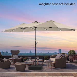 15 ft. x 9 ft. LED Outdoor Double-Sided Market Patio Umbrella with UPF50+ in Sand