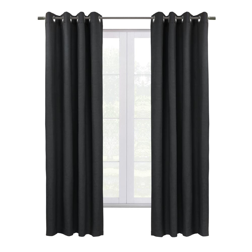 Shadow Black Polyester Textured 52 in. W x 108 in. L Grommet Indoor Blackou