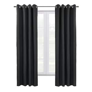 Shadow Black Polyester Textured 52 in. W x 108 in. L Grommet Indoor Blackout Curtain (Single Panel)