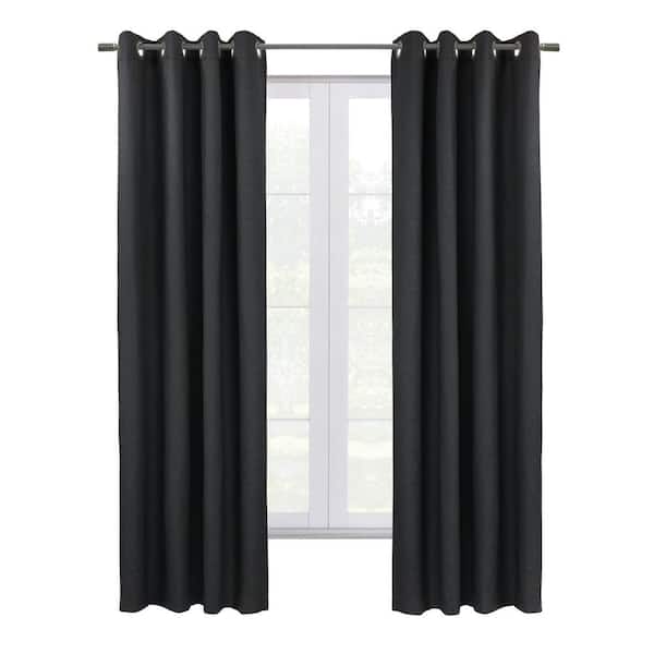 Unbranded Shadow Black Polyester Textured 52 in. W x 108 in. L Grommet Indoor Blackout Curtain (Single Panel)