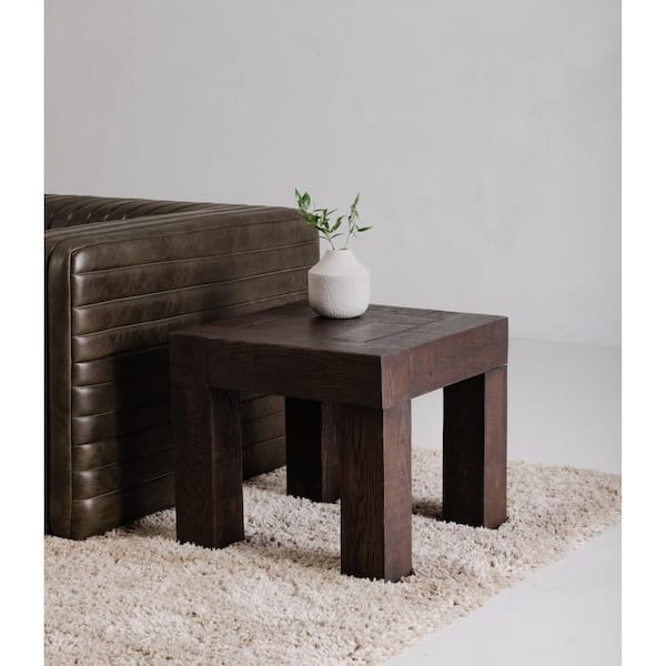 Zephyrine 22 in. Square Rustic Brown Solid Reclaimed Oak Wood Side Table