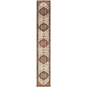 Serapi Ivory/Navy 3 ft. x 10 ft. Oriental Wool Runner Rug